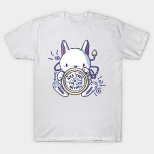 Kawaii Cute bunny rabbit with watch "whatever I'm late anyway" T-Shirt